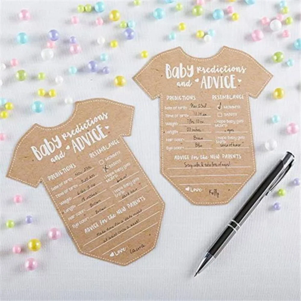 baby shower prediction cards advice game onesie keepsake gender neutral set